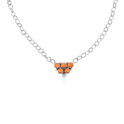 EXCLUSIVELY OURS! Sterling Silver Orange Spiny Oyster Concha Cluster Oval Link Necklace, 20 Inches