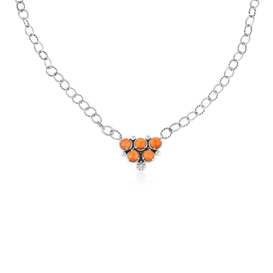 EXCLUSIVELY OURS! Sterling Silver Orange Spiny Oyster Concha Cluster Oval Link Necklace, 20 Inches