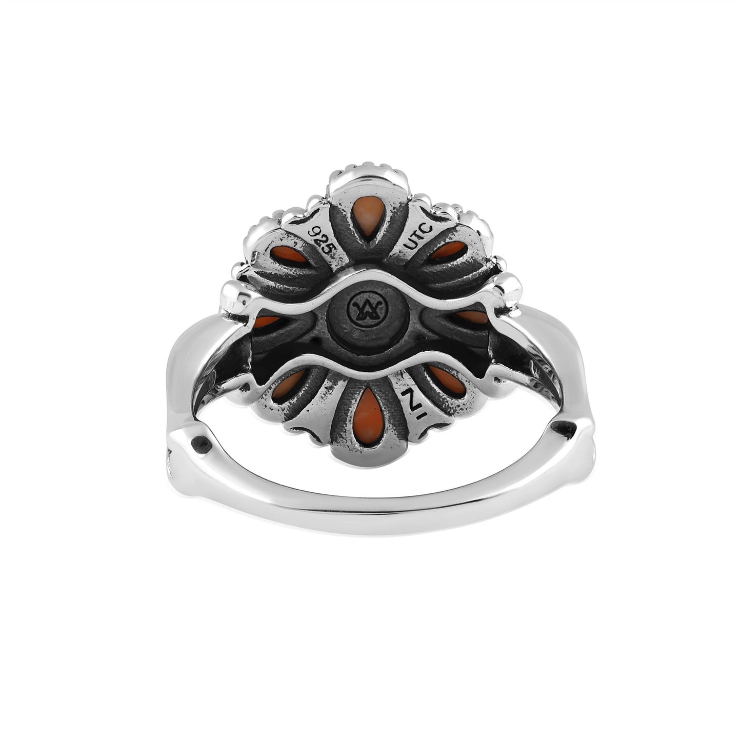  Sterling Silver Orange Spiny Oyster Flower Cluster Ring