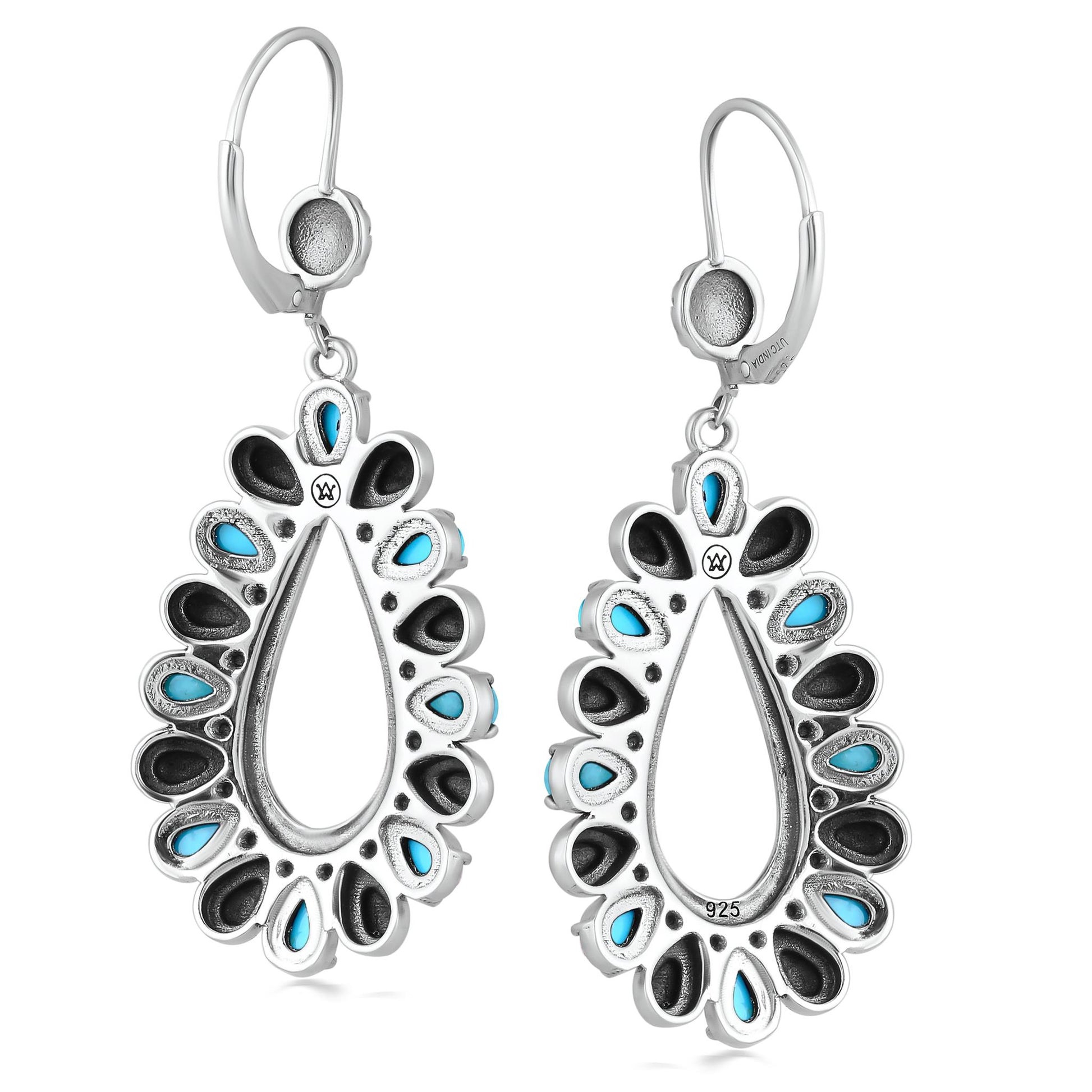 Sterling Silver Kingman Turquoise Open Teardrop Pear-Cut Dangle Earrings