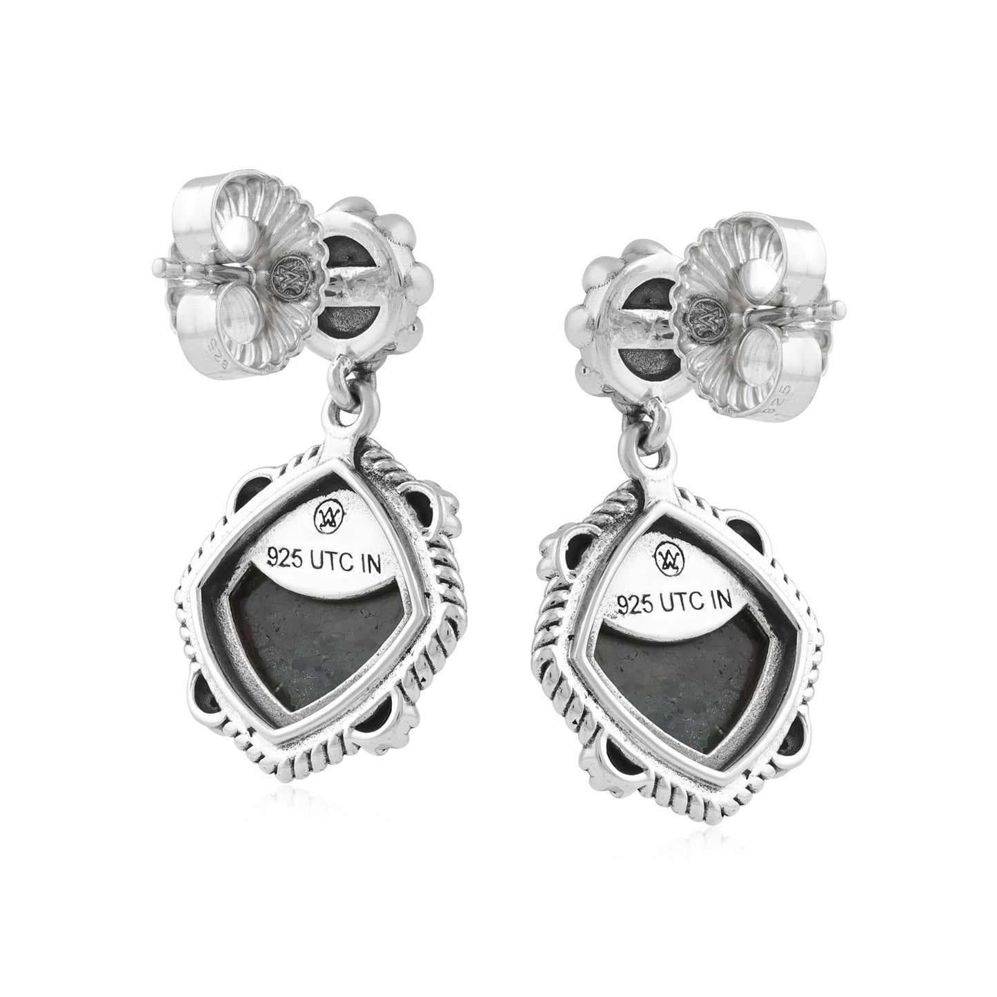 Sterling Silver Ruby Zoisite Cushion-Cut Concha Flower Post Earrings 