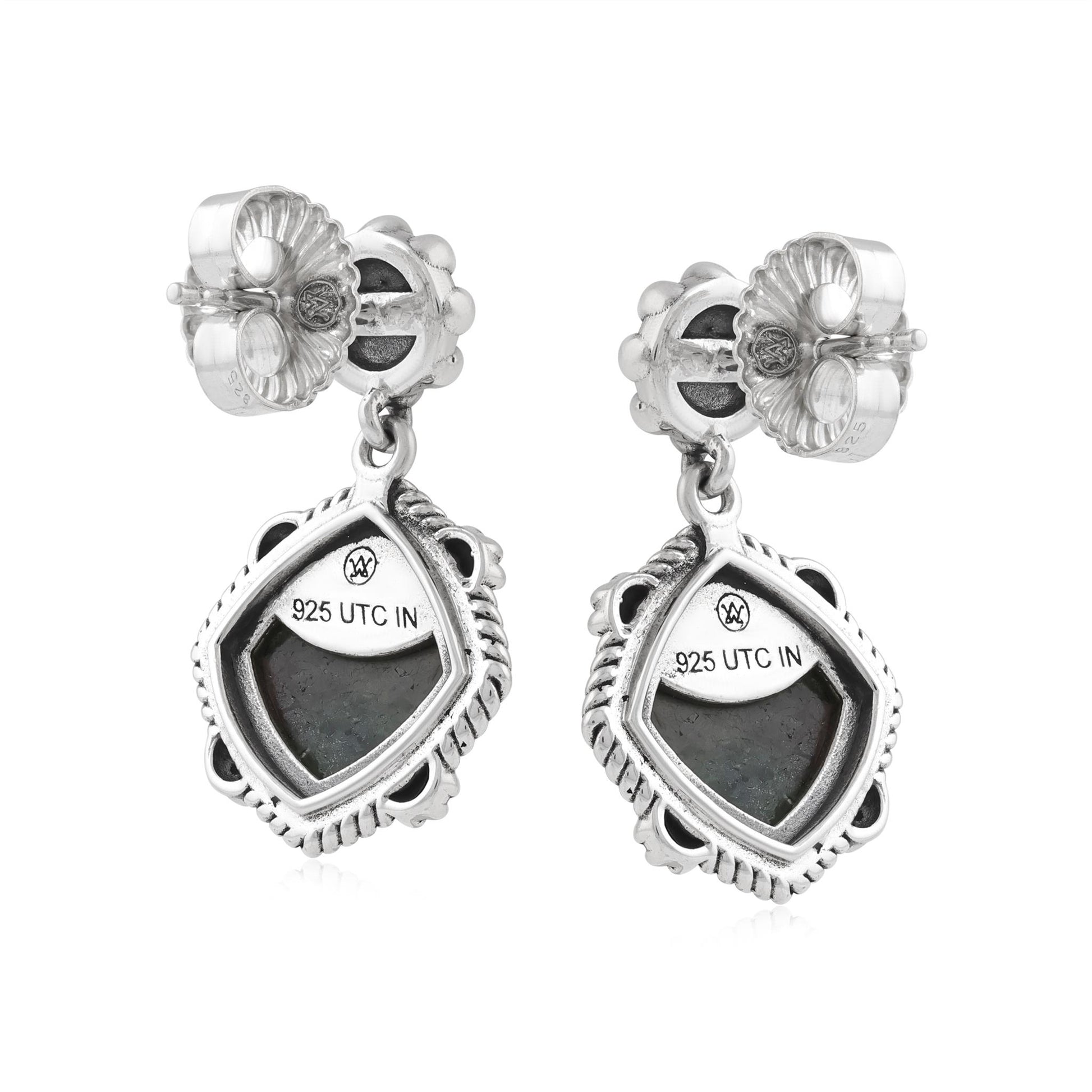 Sterling Silver Ruby Zoisite Cushion-Cut Concha Flower Post Earrings 