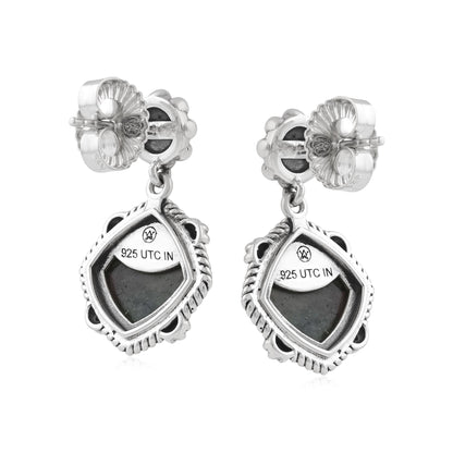 Sterling Silver Ruby Zoisite Cushion-Cut Concha Flower Post Earrings 