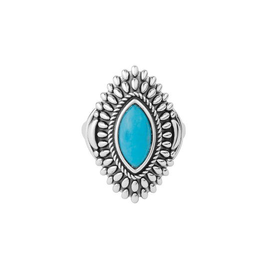 Sterling Silver Kingman Turquoise Marquise Rope and Bead Ring