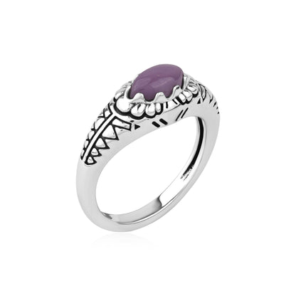Sterling Silver Phosphosiderite Marquise Gemstone Etched Ring, Sizes 5 to 11