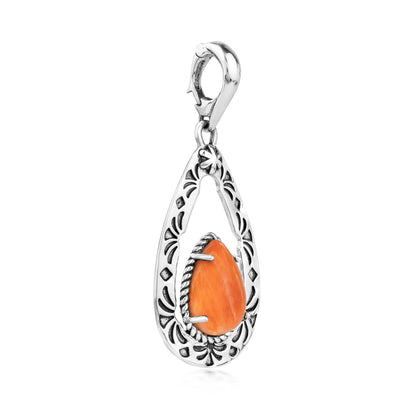 EXCLUSIVELY OURS! Sterling Silver Orange Spiny Oyster Pear Open Teardrop Pendant Enhancer