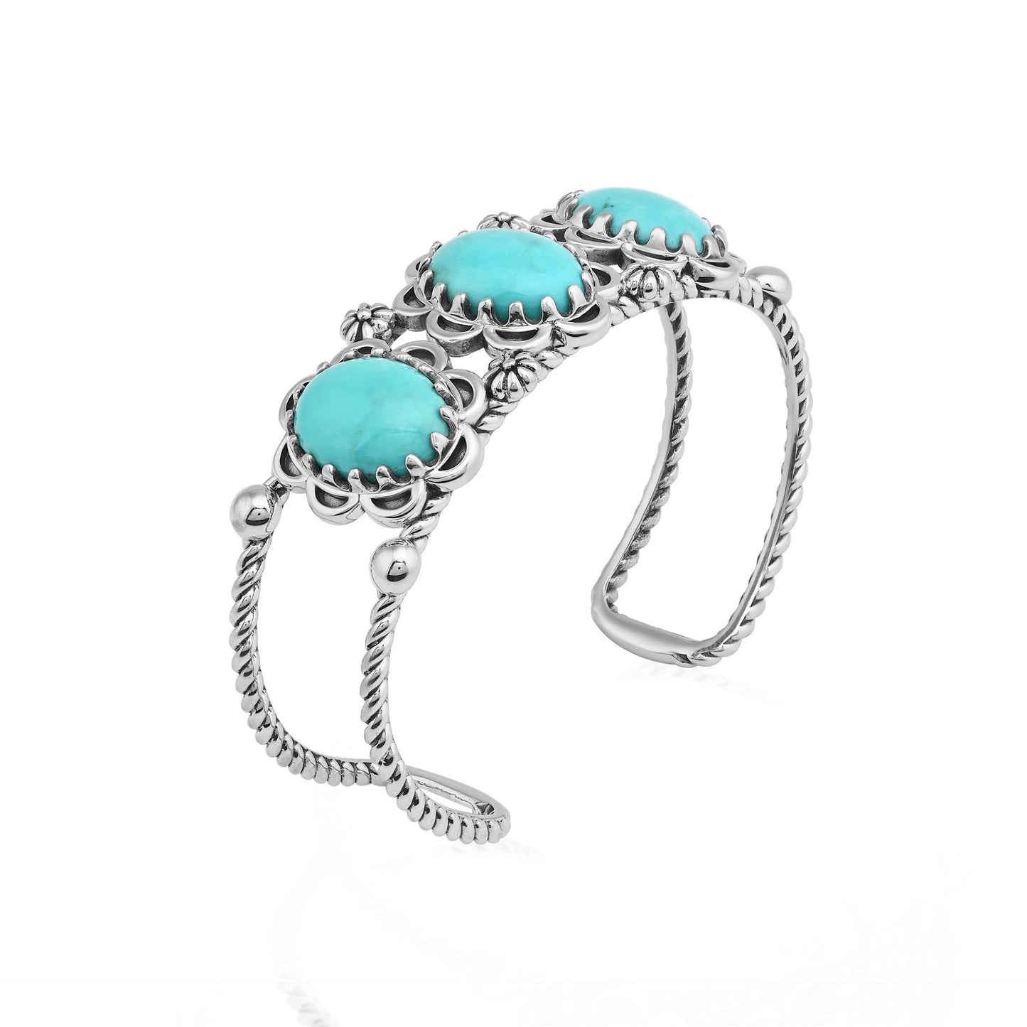 Sterling Silver Kingman Turquoise Oval Scallop Concha Cuff Bracelet
