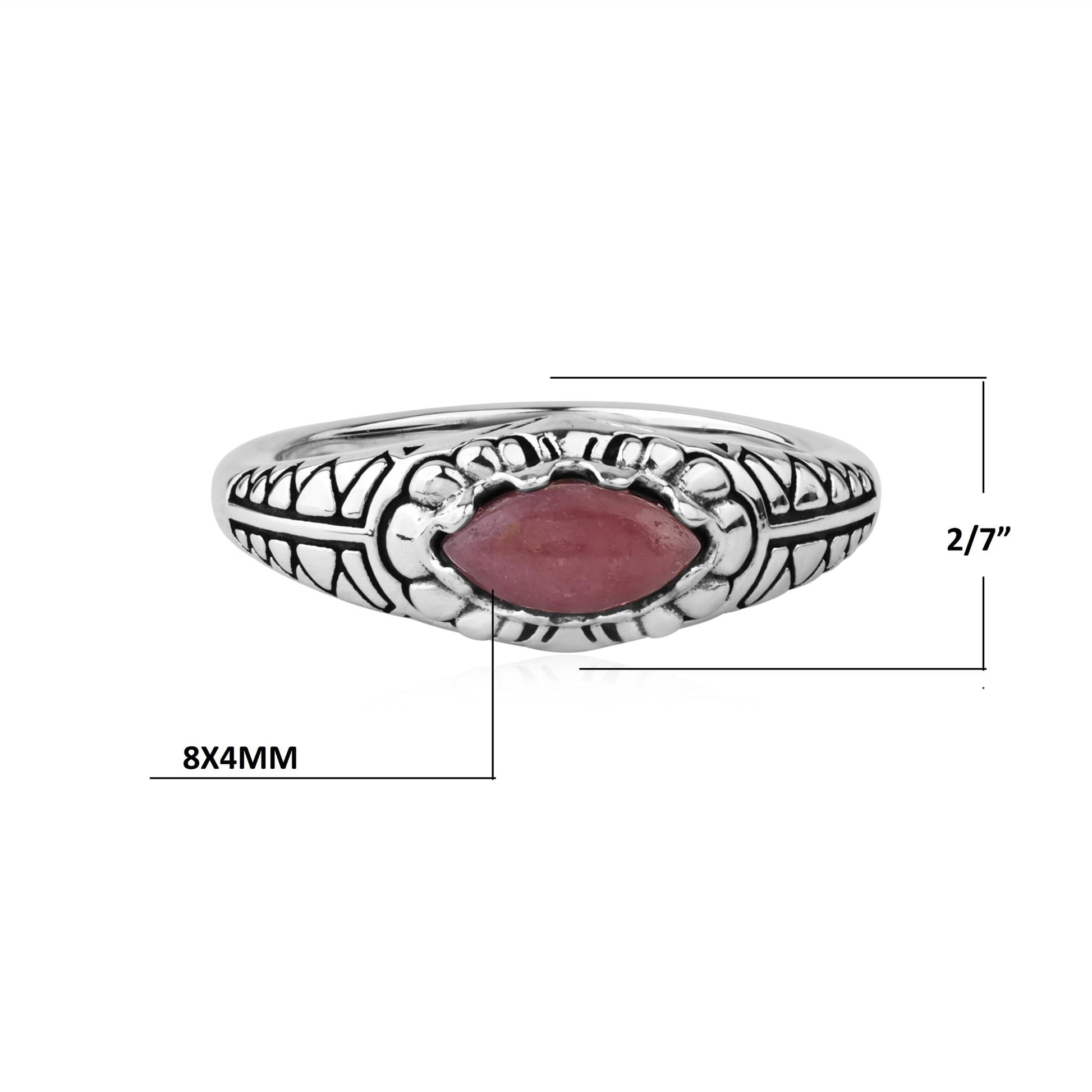  Sterling Silver Rhodonite Marquise-Cut Etched Ring