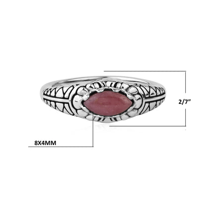  Sterling Silver Rhodonite Marquise-Cut Etched Ring
