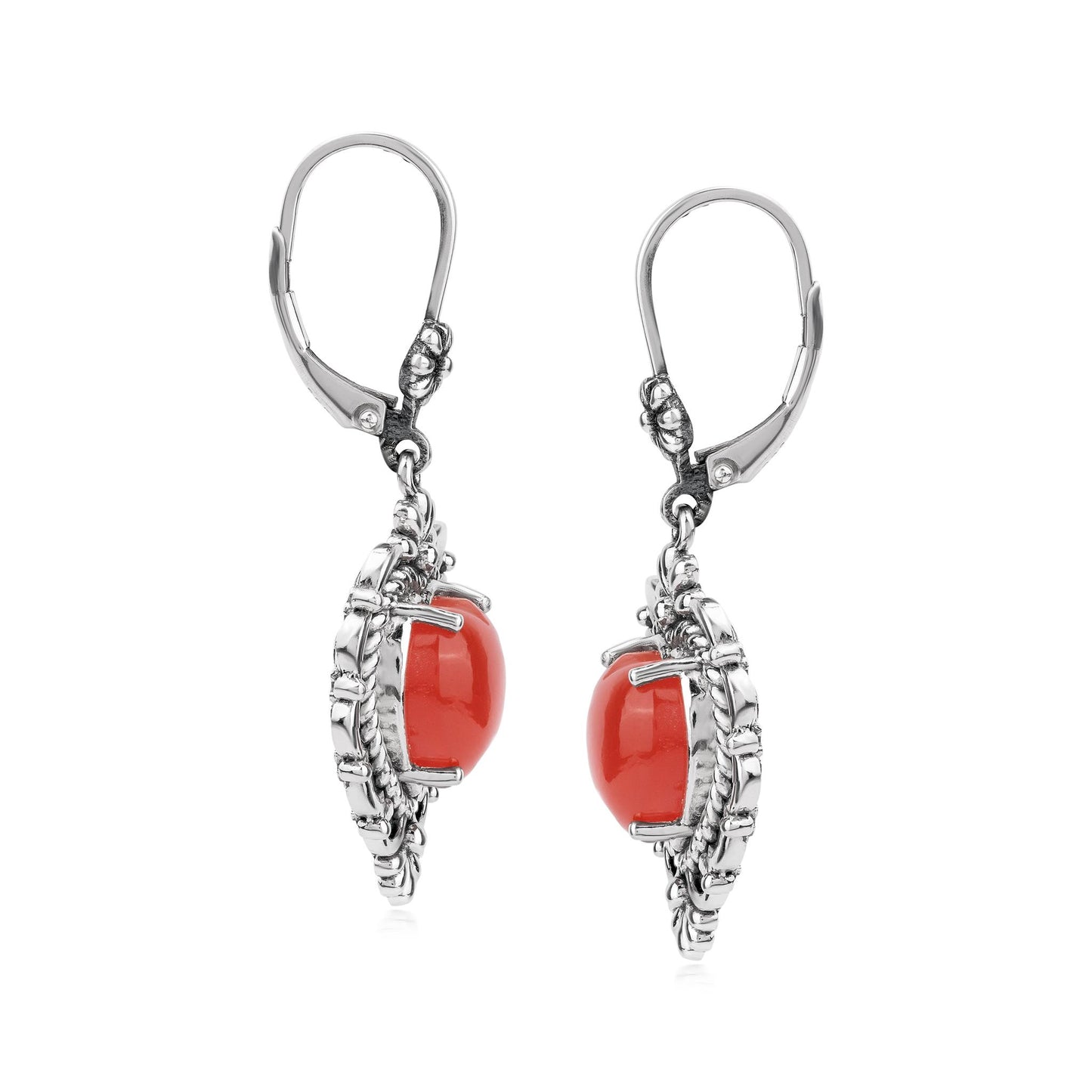 EXCLUSIVELY OURS! Sterling Silver Red Onyx Heart Lever Back Earrings