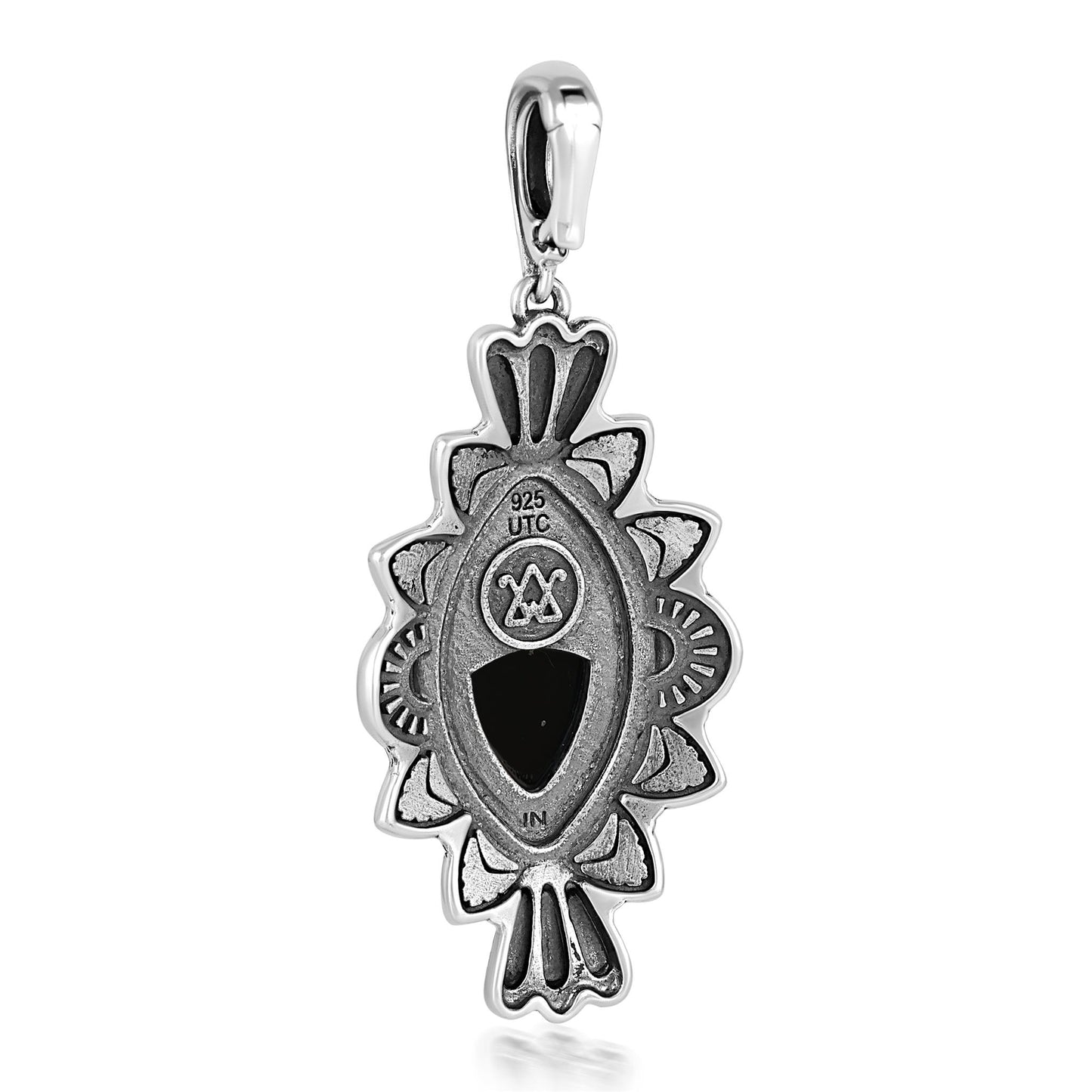  Sterling Silver Black Onyx Marquise Cut Gemstone Pendant Enhancer