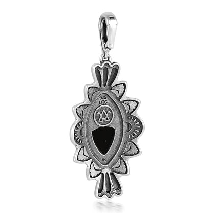  Sterling Silver Black Onyx Marquise Cut Gemstone Pendant Enhancer