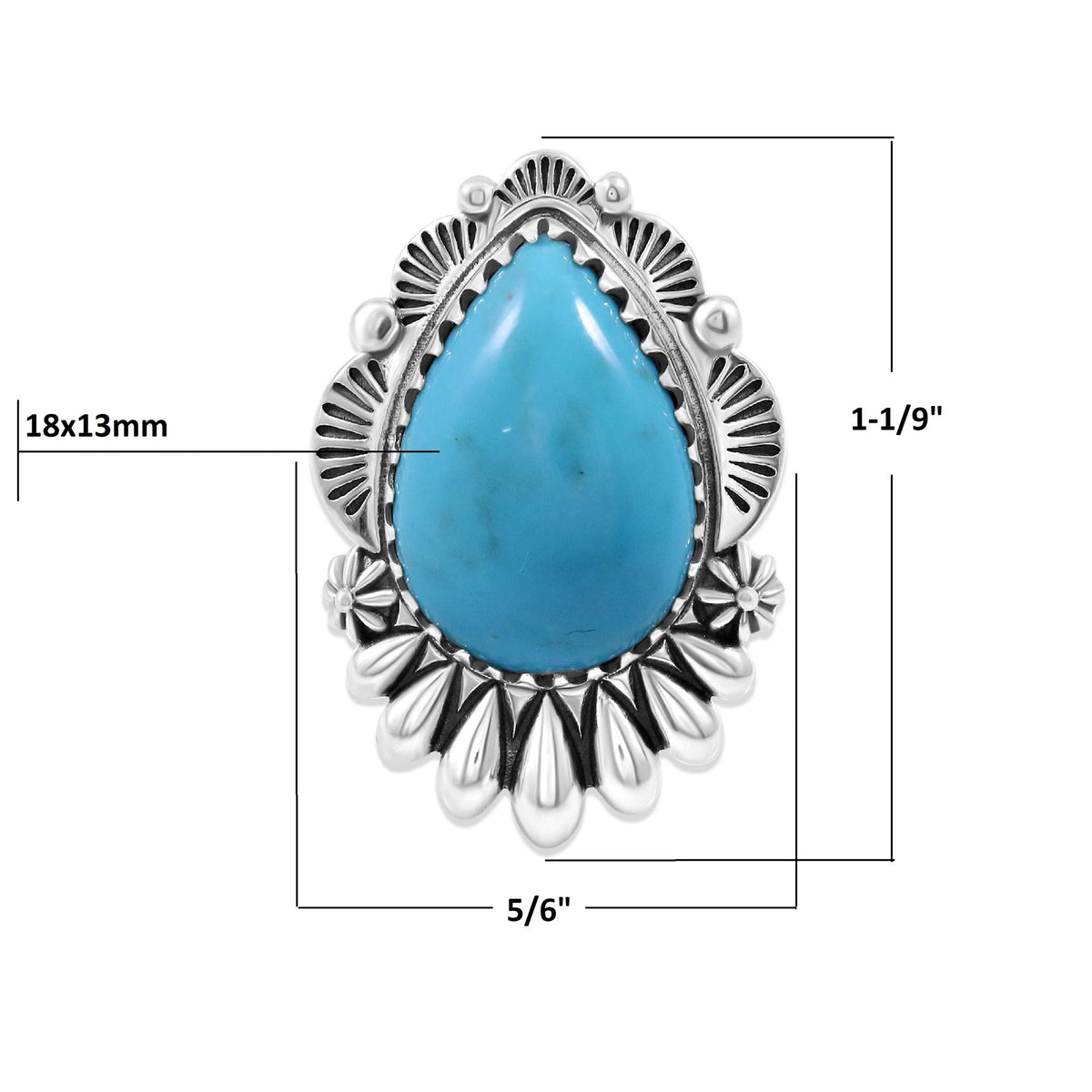 Sterling Silver Kingman Turquoise Pear Cut Ring, Sizes 5 to 11