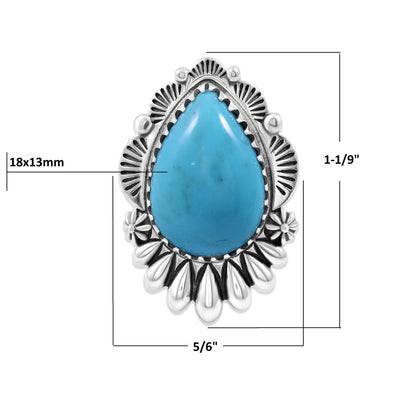 Sterling Silver Kingman Turquoise Pear Cut Ring, Sizes 5 to 11