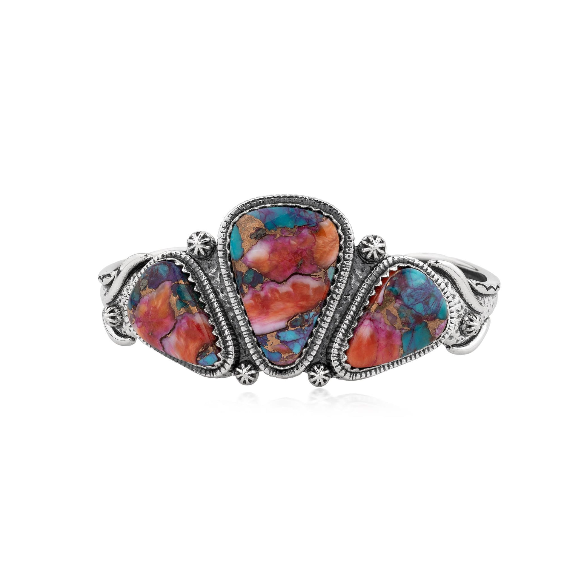 EXCLUSIVELY OURS! Sterling Silver Painted Desert Rope Design  3-Stone Triangle Cuff Bracelet