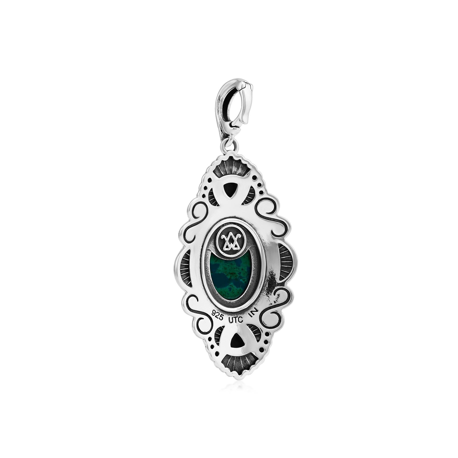 Sterling Silver Chrysocolla Oval and Trillion Gemstone Rope Pendant Enhancer 
