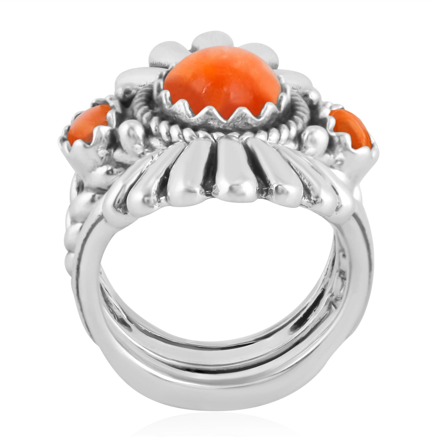 EXCLUSIVELY OURS! Sterling Silver Orange Spiny Oyster Crown Ring and Guard Set
