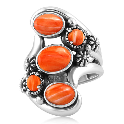 Sterling Silver Orange Spiny Oyster Freeform Bypass Ring