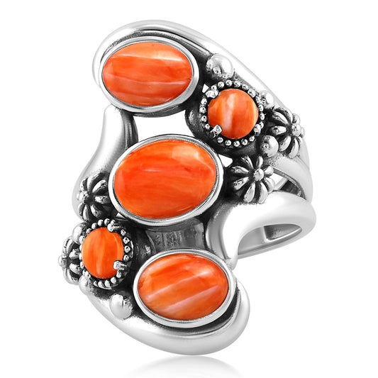 Sterling Silver Orange Spiny Oyster Freeform Bypass Ring