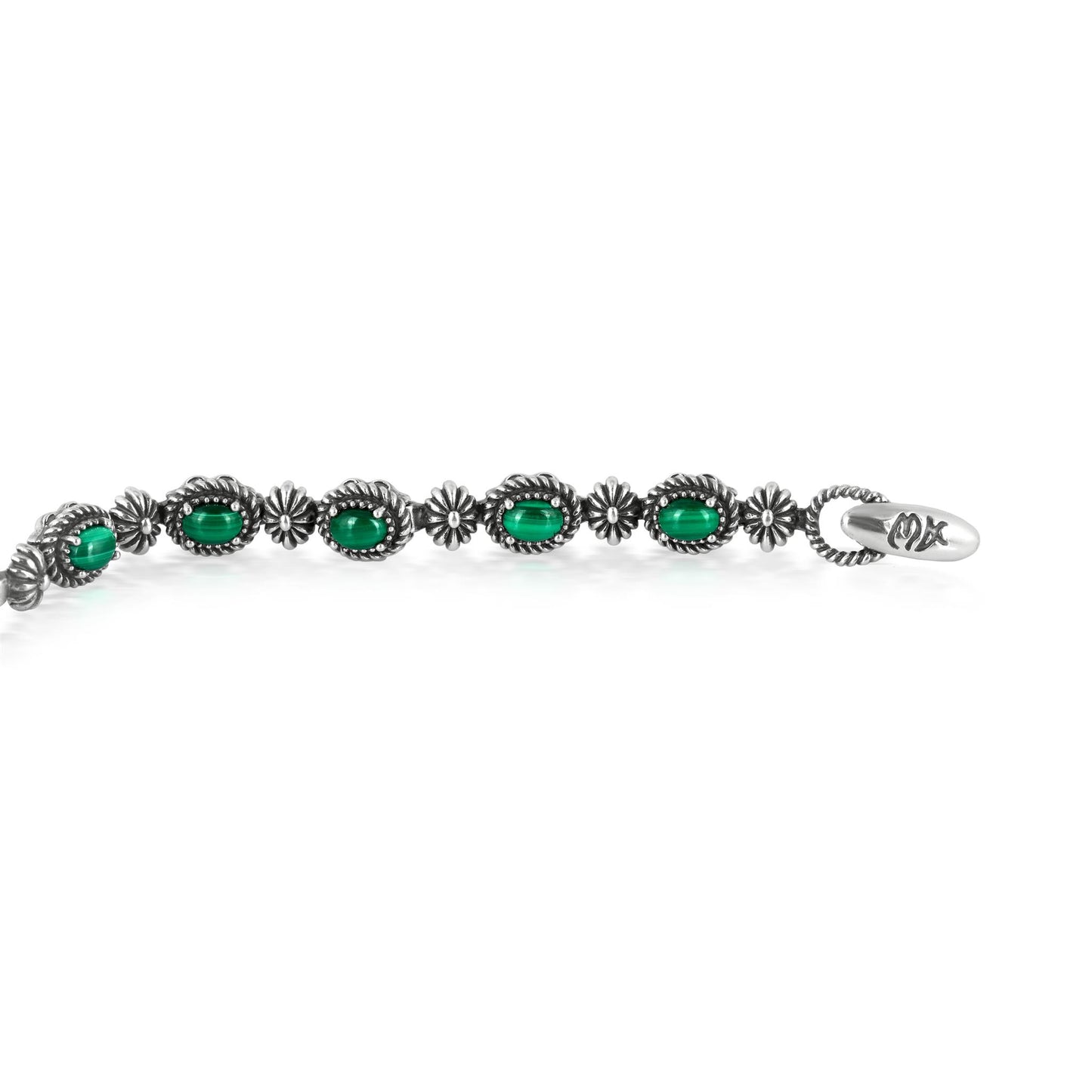 Sterling Silver Oval Malachite Tennis Bracelet