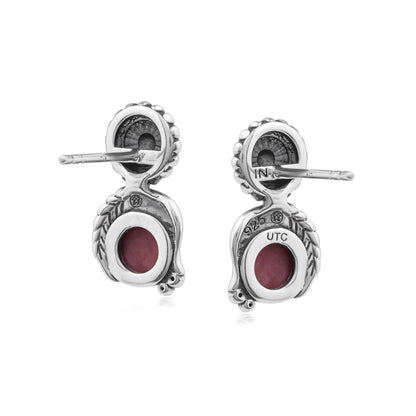 Sterling Silver Rhodonite Leaf and Concha Gemstone Post Earrings
