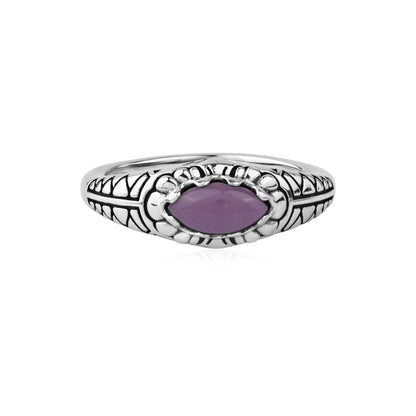 Sterling Silver Phosphosiderite Marquise Gemstone Etched Ring, Sizes 5 to 11