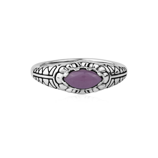 Sterling Silver Phosphosiderite Marquise Gemstone Etched Ring, Sizes 5 to 11