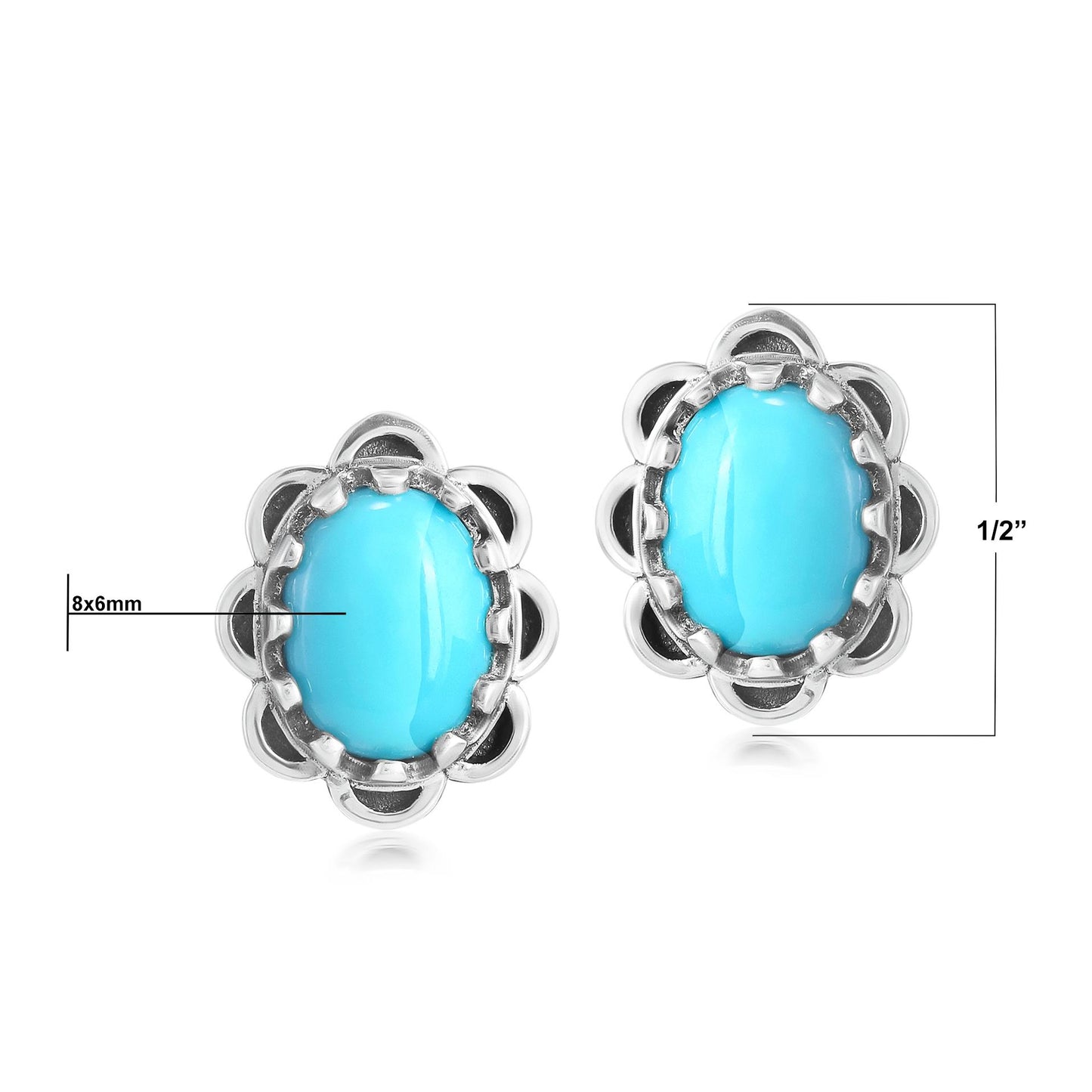 Sterling Silver Sleeping Beauty Turquoise Concha Flower Stud Earrings