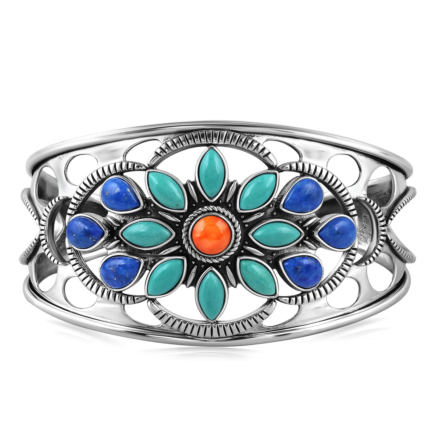 Sterling Silver Multi Gemstone Bold Cluster Cuff