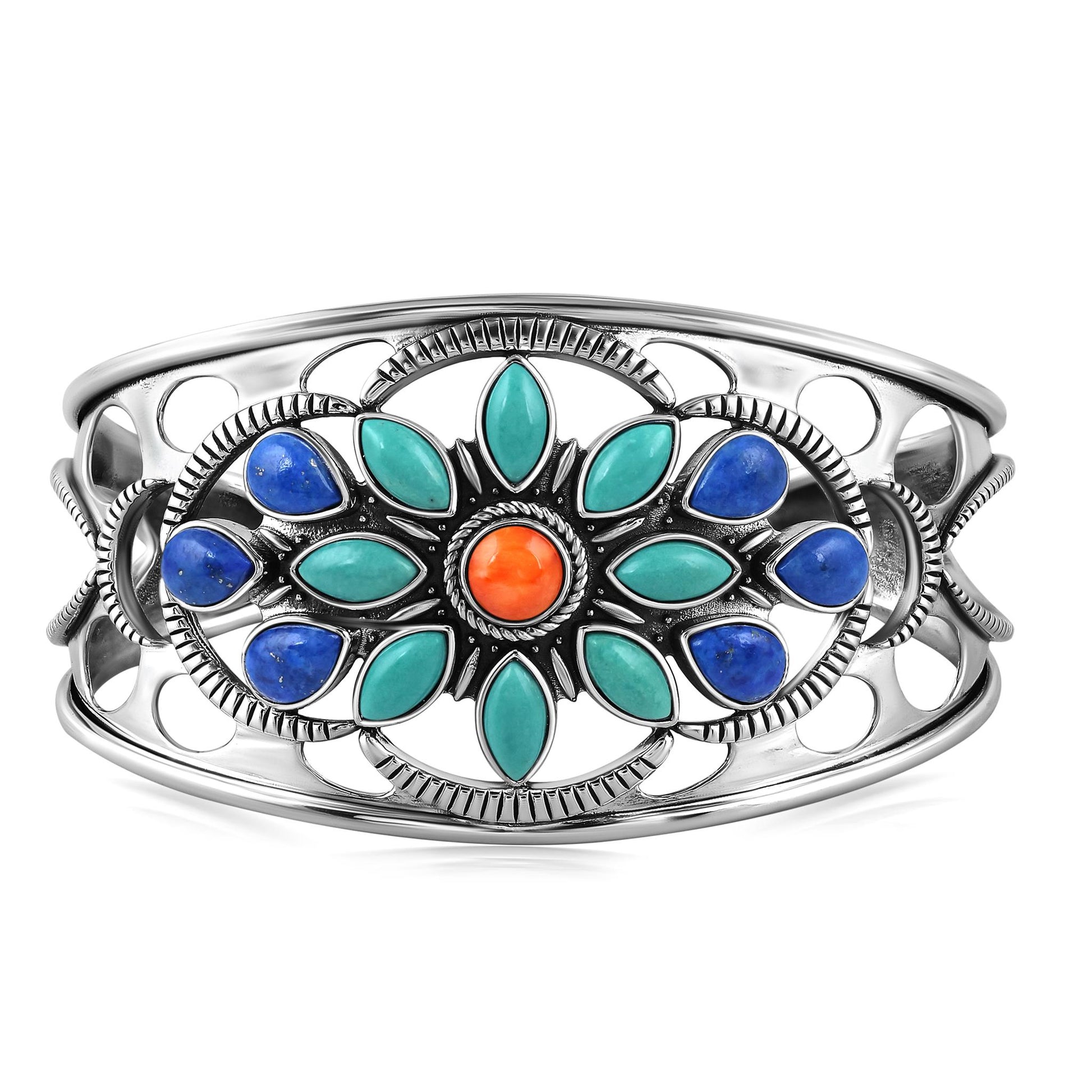 Sterling Silver Multi Gemstone Bold Cluster Cuff