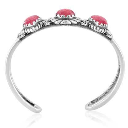 Sterling Silver Rhodonite Pear Cut Rope Design Cuff Bracelet