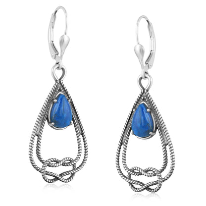 EXCLUSIVELY OURS! Sterling Silver Denim Lapis Lasso Love Knot Dangle Earrings