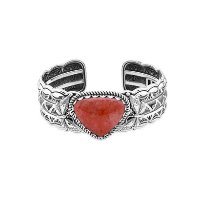 Sterling Silver Rhodonite Gemstone Butterfly Hinged Cuff Bracelet