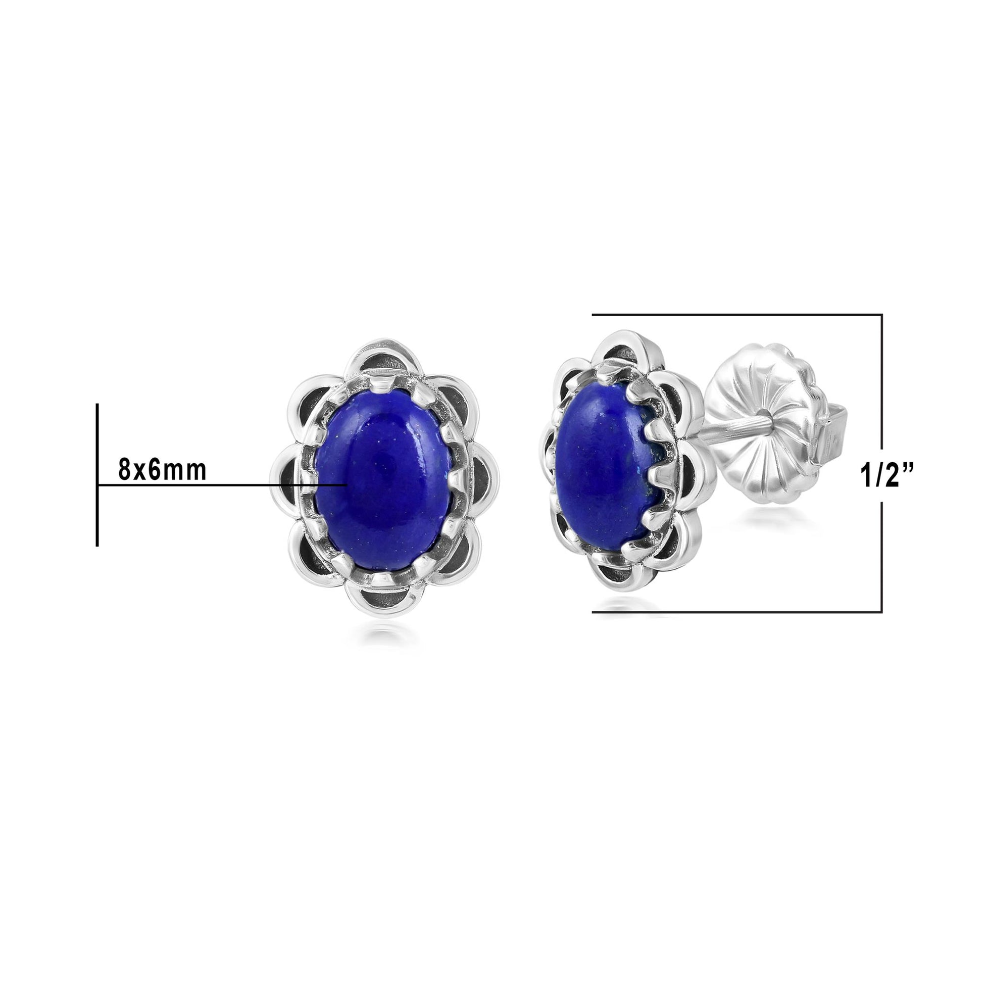 Sterling Silver Lapis Concha Flower Stud Earrings