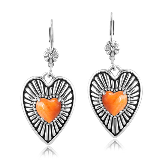 EXCLUSIVELY OURS! Sterling Silver Orange Spiny Oyster Bold Heart Earrings