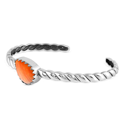 Sterling Silver Orange Spiny Oyster Pear Cut Stackable Cuff Bracelet, Sizes Small to Large