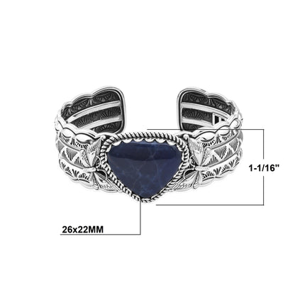 Sterling Silver Sodalite Gemstone Butterfly Hinged Cuff Bracelet