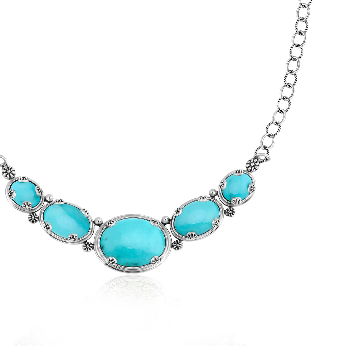 Sterling Silver Kingman Turquoise Graduated Oval Crescent Necklace, 17 Inches