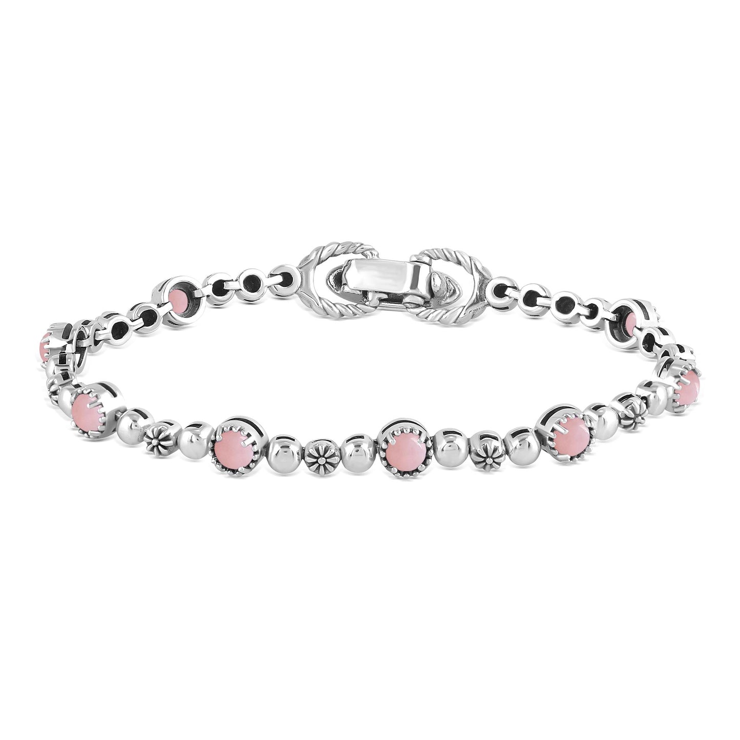 EXCLUSIVELY OURS! Sterling Silver Pink Opal Round Beaded Bracelet, Sizes Small to Large