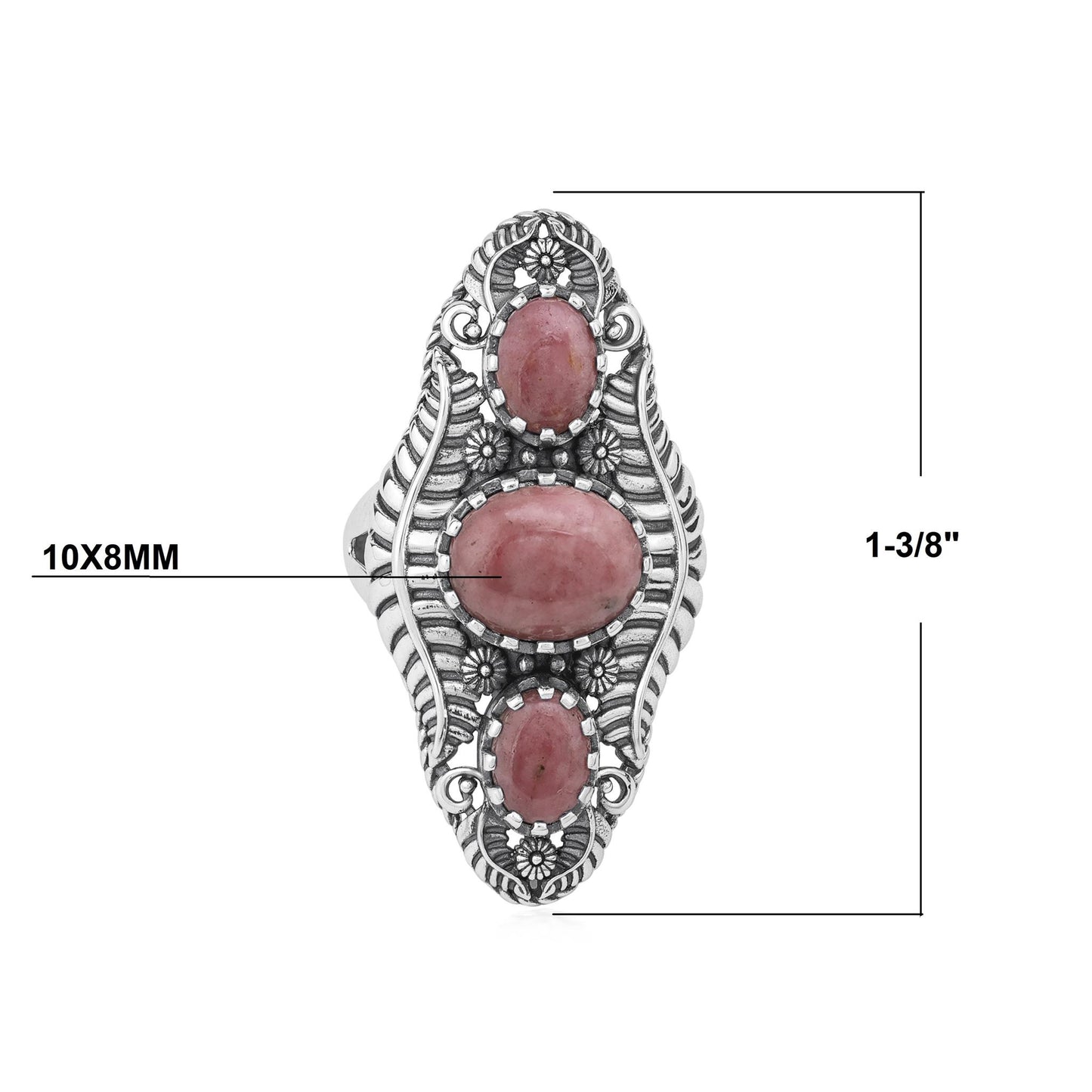 Sterling Silver Rhodonite Leaf and Vine Oval Ring