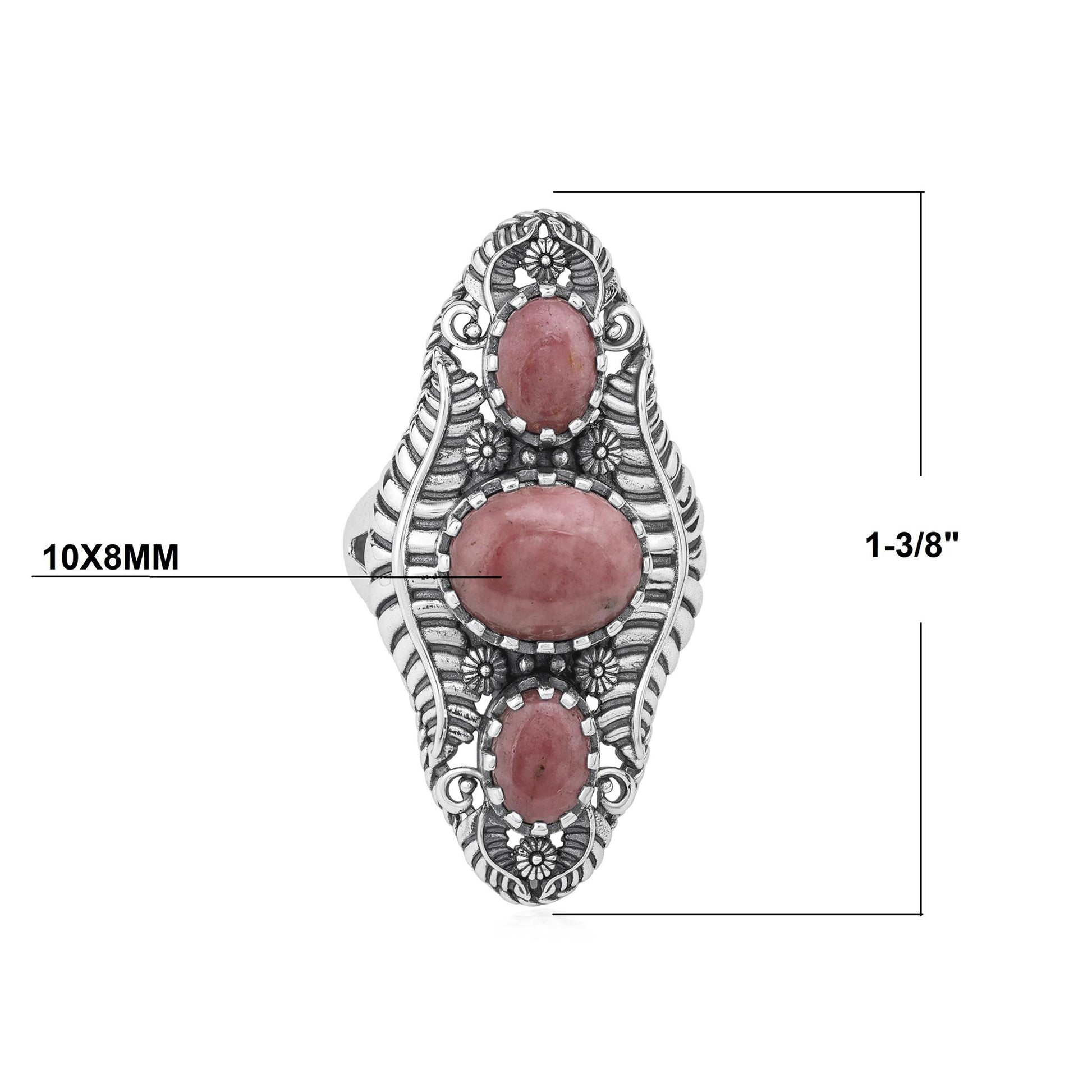 Sterling Silver Rhodonite Leaf and Vine Oval Ring
