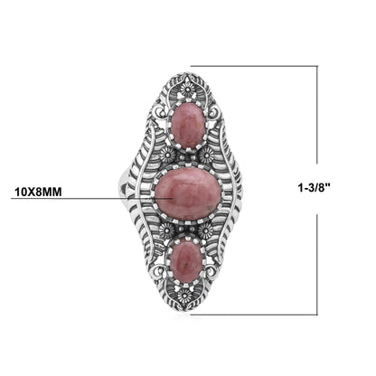 Sterling Silver Rhodonite Leaf and Vine Oval Ring