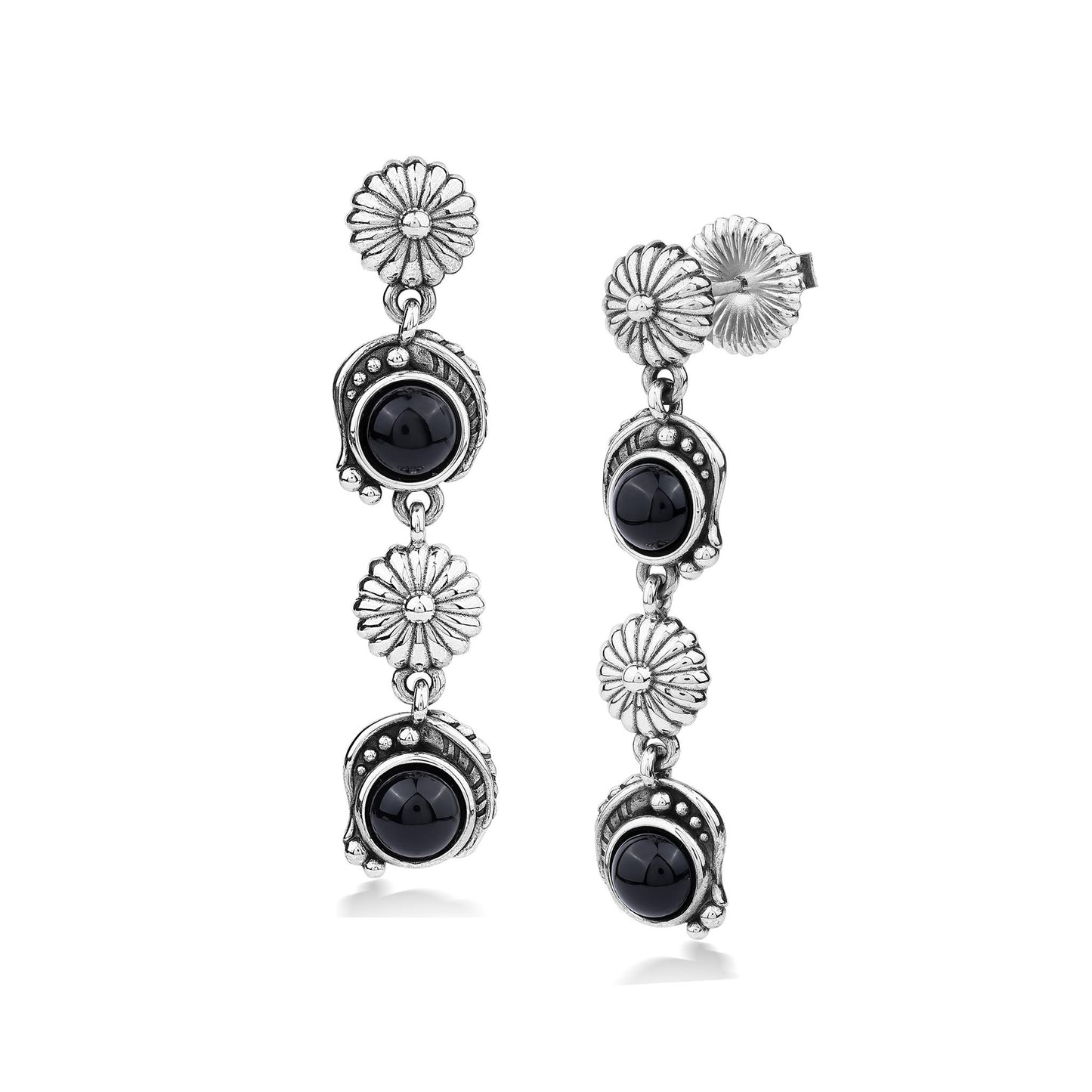 EXCLUSIVELY OURS! Sterling Silver Black Onyx Leaf and Flower Dangle Earrings