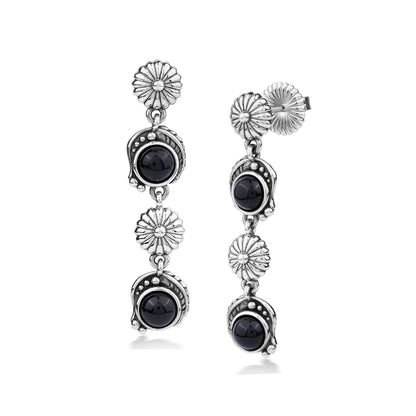 EXCLUSIVELY OURS! Sterling Silver Black Onyx Leaf and Flower Dangle Earrings