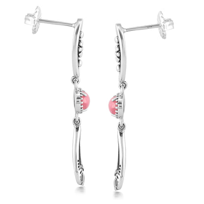 Sterling Silver Rhodonite Teardrop Double Loop Gemstone Earrings 
