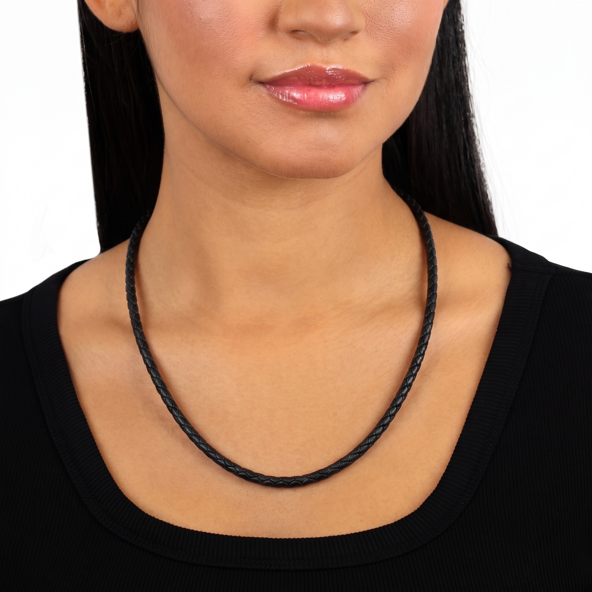 Braided Black Leather Sterling Silver Necklace