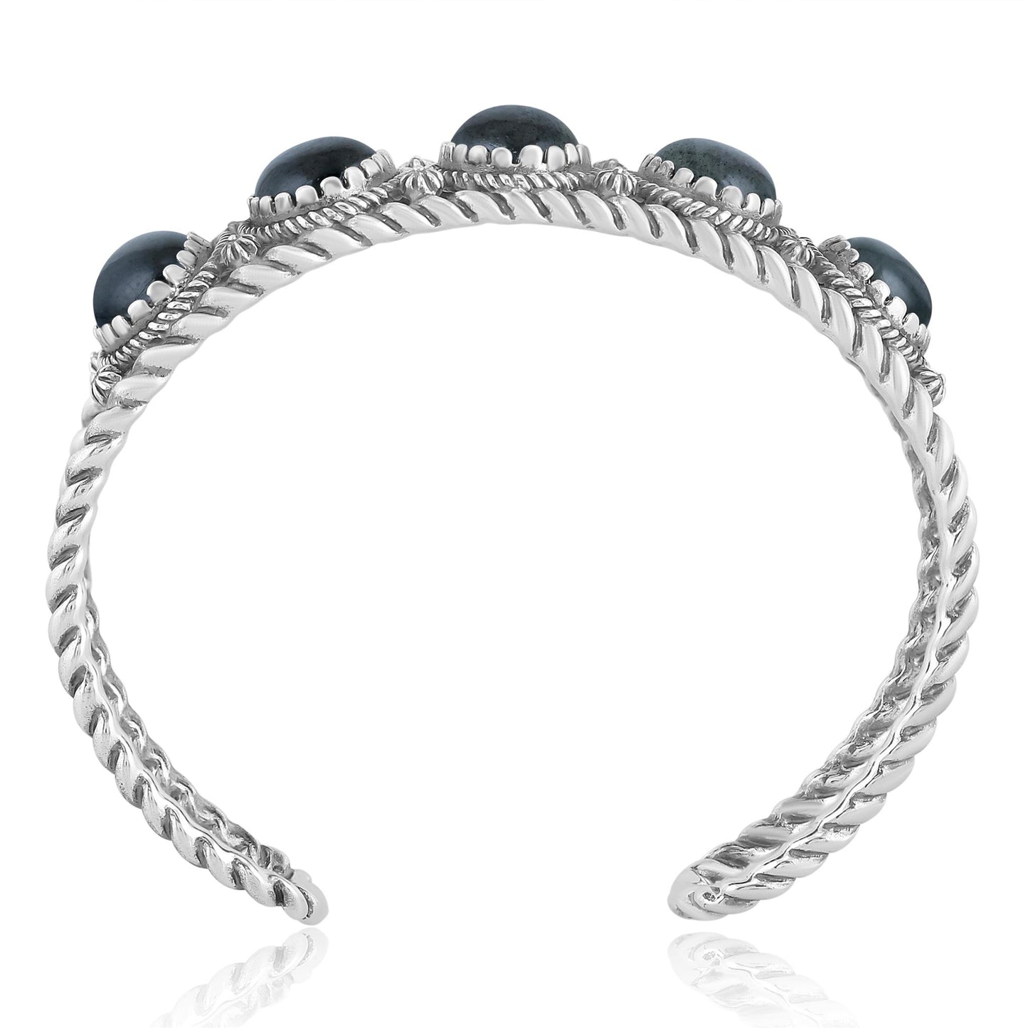 Sterling Silver Labradorite Rope Design 5-Stone Cuff Bracelet