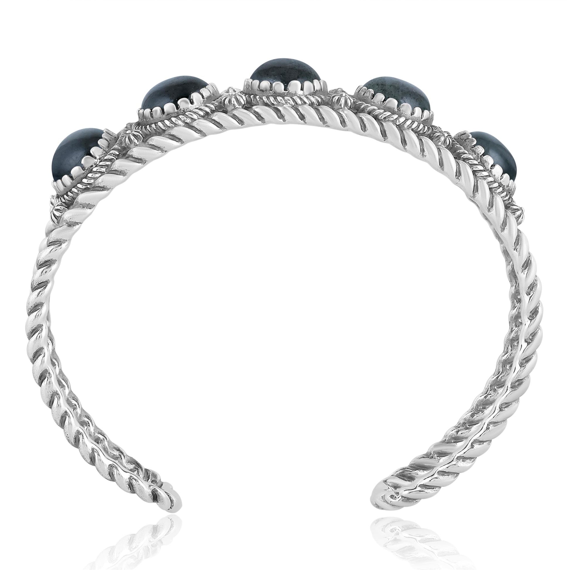 Sterling Silver Labradorite Rope Design 5-Stone Cuff Bracelet