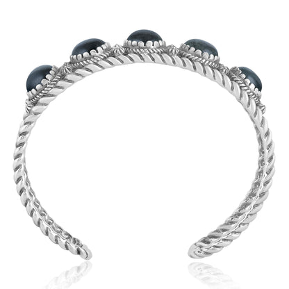 Sterling Silver Labradorite Rope Design 5-Stone Cuff Bracelet