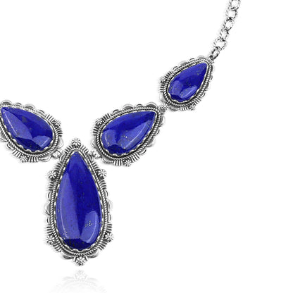 LIMITED EDITION! Sterling Silver Lapis Pear-Shaped Gemstone Statement Necklace